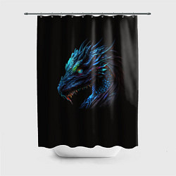 Шторка для душа Красивый неоновый дракон с голубыми глазами, цвет: 3D-принт