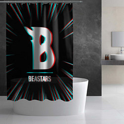 Шторка для душа Символ Beastars в стиле glitch на темном фоне, цвет: 3D-принт — фото 2