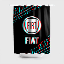 Шторка для душа Значок Fiat в стиле glitch на темном фоне, цвет: 3D-принт