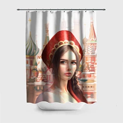 Шторка для душа Девушка в кокошнике с косой - кремль, цвет: 3D-принт