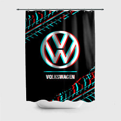 Шторка для душа Значок Volkswagen в стиле glitch на темном фоне, цвет: 3D-принт