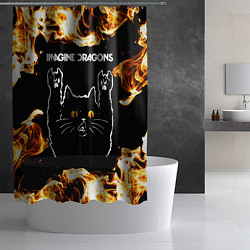 Шторка для душа Imagine Dragons рок кот и огонь, цвет: 3D-принт — фото 2