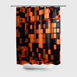 Шторка для душа Чёрные и оранжевые кубики, цвет: 3D-принт