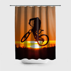 Шторка для душа Велосипедист на закате, цвет: 3D-принт