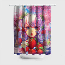 Шторка для душа Девушка с фиолетовыми волосами, цвет: 3D-принт