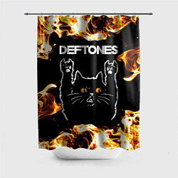 Шторка для душа Deftones рок кот и огонь, цвет: 3D-принт