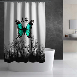 Шторка для душа С бабочкой на фоне японского иероглифа, цвет: 3D-принт — фото 2