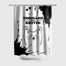 Шторка для душа Thousand Foot Krutch рок кот на светлом фоне, цвет: 3D-принт