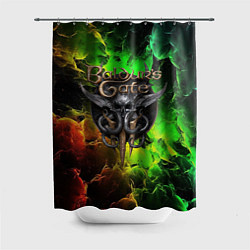 Шторка для душа Baldurs Gate 3 logo dark red green fire, цвет: 3D-принт
