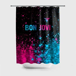 Шторка для душа Bon Jovi - neon gradient: символ сверху, цвет: 3D-принт