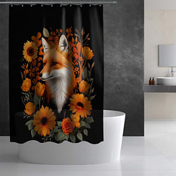Шторка для душа Элегантная лиса и цветы, цвет: 3D-принт — фото 2