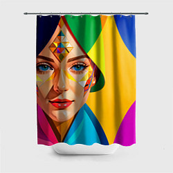 Шторка для душа Девушка лицо с ромбическим орнаментом, цвет: 3D-принт