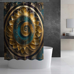 Шторка для душа Синий золотой водоворот декоративный орнамент, цвет: 3D-принт — фото 2