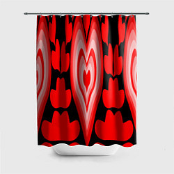 Шторка для душа Сердечки с красными узорами, цвет: 3D-принт