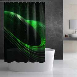 Шторка для душа Зеленые абстрактные волны, цвет: 3D-принт — фото 2