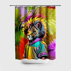 Шторка для душа Funny lion cub - pop art, цвет: 3D-принт