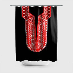 Шторка для душа Красный орнамент в руском стиле, цвет: 3D-принт