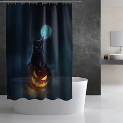 Шторка для душа Кот с тыквой - хэллоуин, цвет: 3D-принт — фото 2