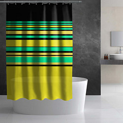 Шторка для душа Разноцветный черно желтый с зеленым полосатый узор, цвет: 3D-принт — фото 2