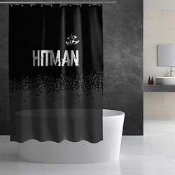 Шторка для душа Hitman glitch на темном фоне: символ сверху, цвет: 3D-принт — фото 2
