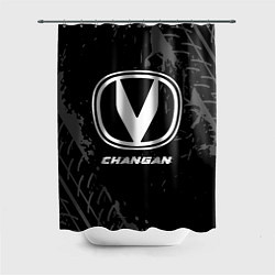 Шторка для душа Changan speed на темном фоне со следами шин, цвет: 3D-принт