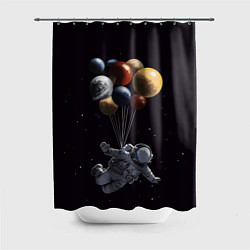 Шторка для душа Космонавт с шариками в космосе, цвет: 3D-принт