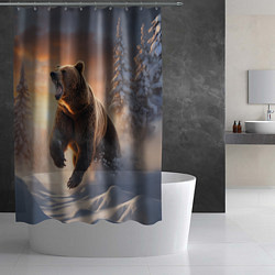 Шторка для душа Бурый медведь в лесу, цвет: 3D-принт — фото 2