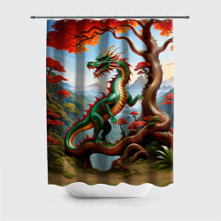Шторка для душа Зеленый деревянный дракон, цвет: 3D-принт