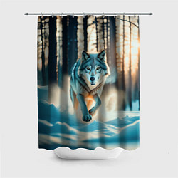 Шторка для душа Волк в темном лесу, цвет: 3D-принт