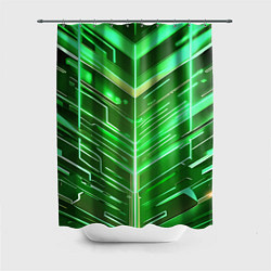 Шторка для душа Зелёные неон полосы киберпанк, цвет: 3D-принт