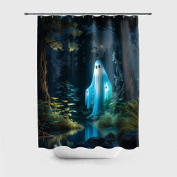 Шторка для душа Призрак в лесу у воды, цвет: 3D-принт