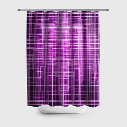 Шторка для душа Фиолетовые неоновые полосы киберпанк, цвет: 3D-принт
