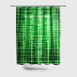 Шторка для душа Зелёные неоновые полосы киберпанк, цвет: 3D-принт