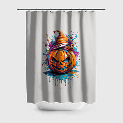 Шторка для душа Хэллоуинская тыква в красках, цвет: 3D-принт