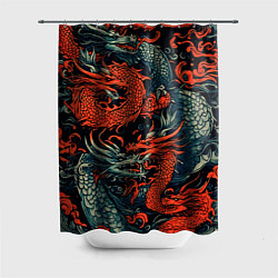 Шторка для душа Красный и серый дракон, цвет: 3D-принт