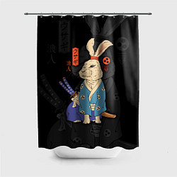 Шторка для душа Заяц японский самурай, цвет: 3D-принт