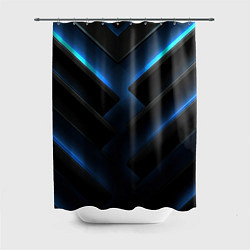 Шторка для душа Черный абстрактный фон и синие неоновые вставки, цвет: 3D-принт