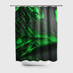 Шторка для ванной Зелёная сеть на чёрном фоне