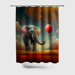 Шторка для душа Грустный слон и красный шарик, цвет: 3D-принт