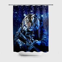 Шторка для душа Тигр солдат снег и звезды, цвет: 3D-принт