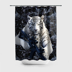 Шторка для душа Белый тигр солдат, цвет: 3D-принт