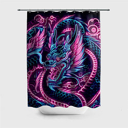 Шторка для душа Neon Japanese dragon - irezumi, цвет: 3D-принт