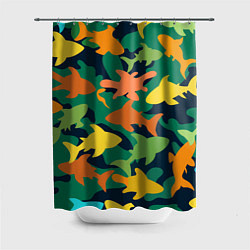 Шторка для душа Камуфляж силуэты рыбок, цвет: 3D-принт