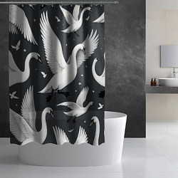 Шторка для душа Стая белых лебедей летящих в небе, цвет: 3D-принт — фото 2