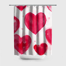 Шторка для душа Акварельные красные сердечки, цвет: 3D-принт