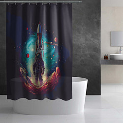 Шторка для душа Космонавт и ракета в космосе, цвет: 3D-принт — фото 2