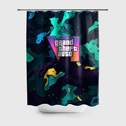 Шторка для душа GTA 6 logo яркий неоновый камуфляжный стиль, цвет: 3D-принт