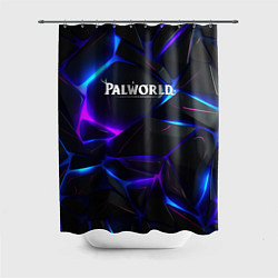 Шторка для душа Palworld логотип на черных неоновых плитах, цвет: 3D-принт