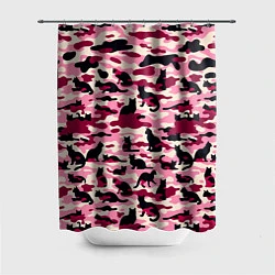 Шторка для душа Камуфляжные розовые котики, цвет: 3D-принт