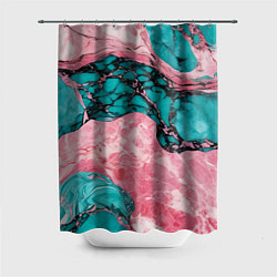 Шторка для душа Розово-бирюзовый мрамор, цвет: 3D-принт